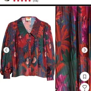NWOT FARM Rio Bird Flowers Pleated Long Sleeve Shirt
